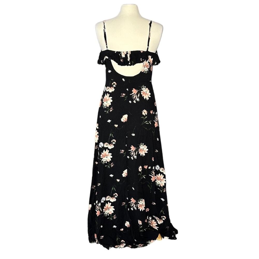Band of Gypsies Floral Button Front Black Slit Front Girly Pretty Ruffle S12 - Picture 2 of 9